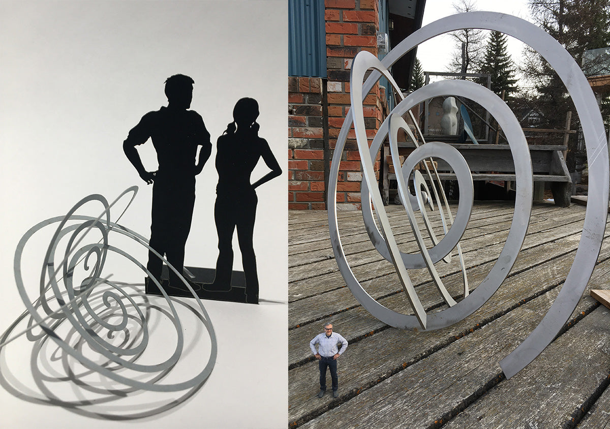 Steel Sculptures, intersecting spirals